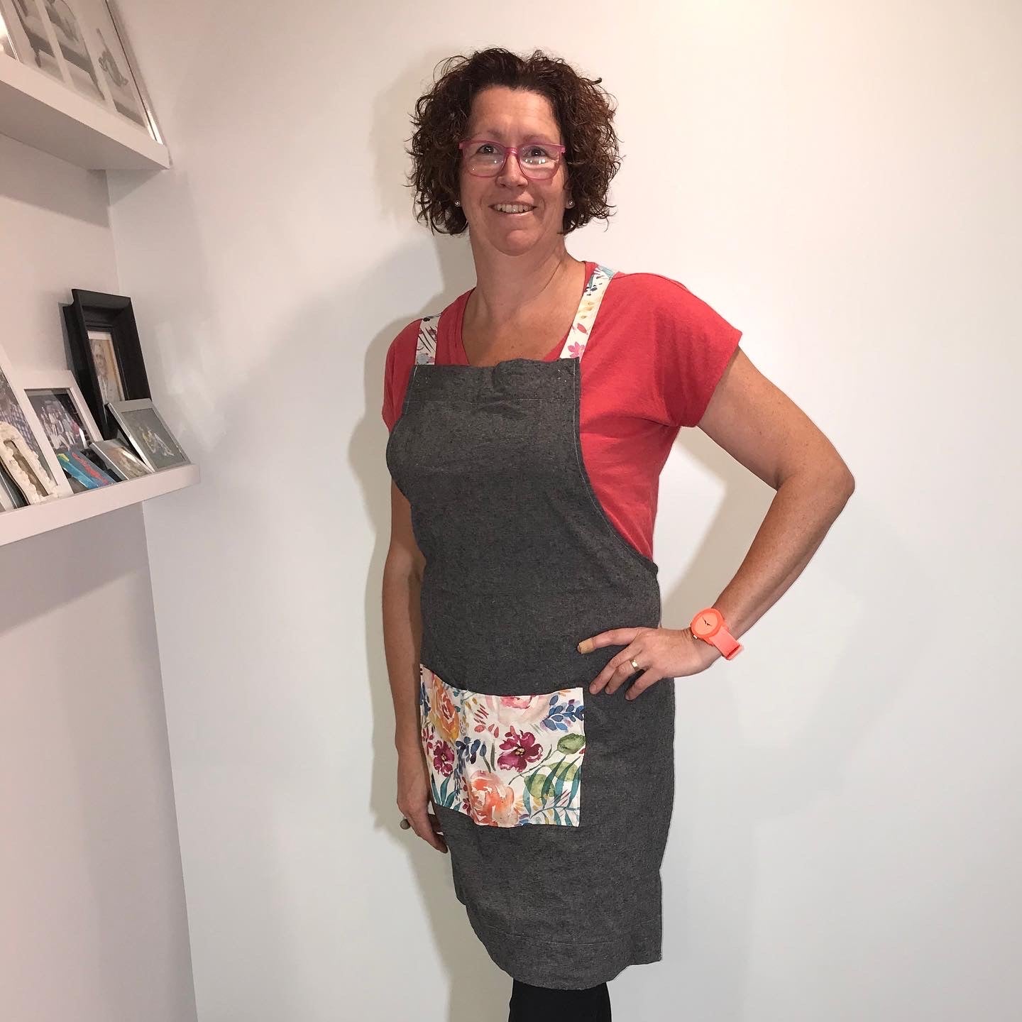 Flower and Grey Linen Apron - Sew & Such & More